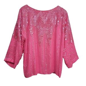 Vintage Shomax 80's Pink Sequin Embellished Silk Blouse Size L
